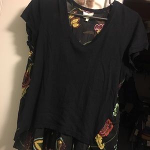 Navy & floral print blouse top